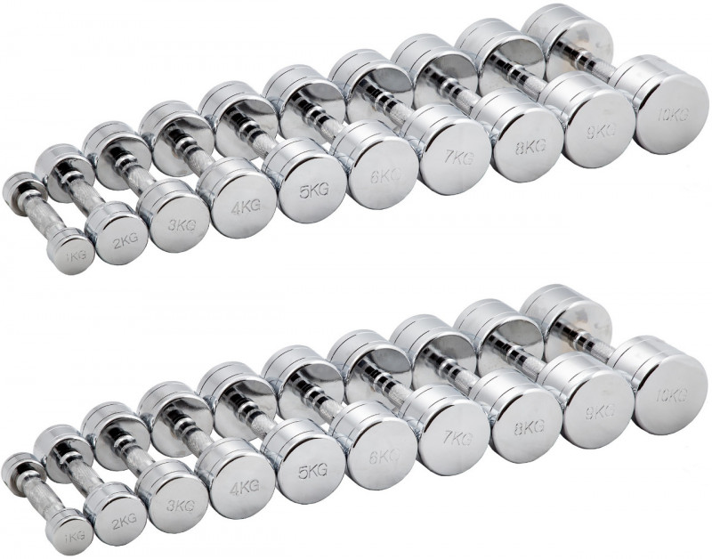 Гантельный ряд хромированный (шаг 1 кг, 10 пар) 1-10 кг PROFI-FIT
