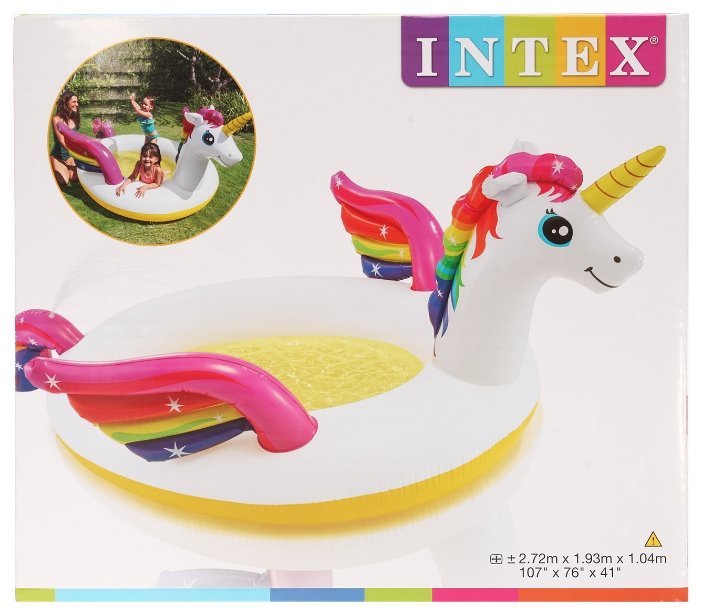 Детский надувной бассейн Intex 272x193x104см "Волшебный единорог" с распылителем, 165л, от 2 лет