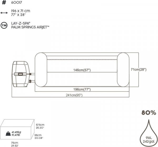 СПА-бассейн Bestway 146/196х71см "Palm Springs AirJet" 916л, круглый, аэромассаж (60017 BW)